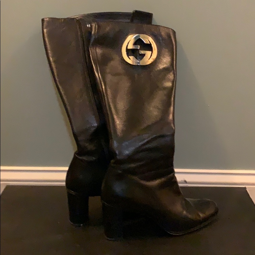 Used Black Gucci Knee High Boots 8.5